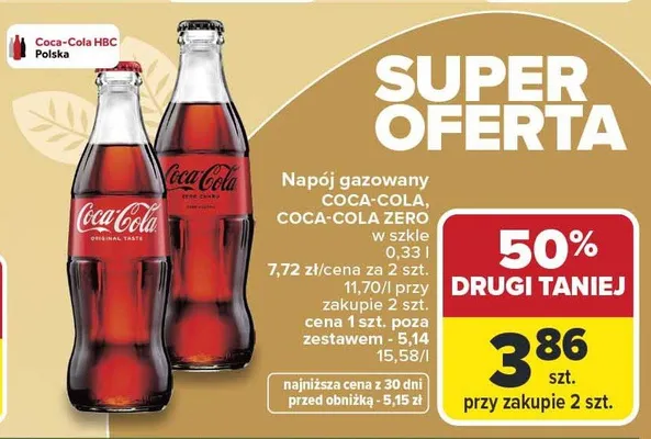 Napój gazowany w szkle promocja w Carrefour