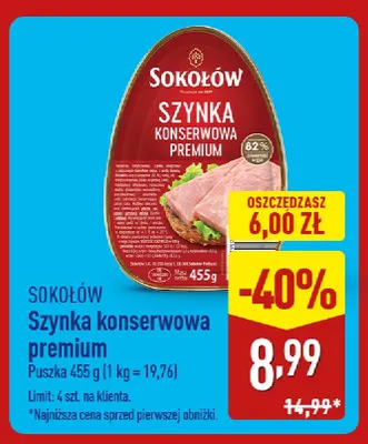 Szynka konserwowa premium Sokołów promocja w Aldi