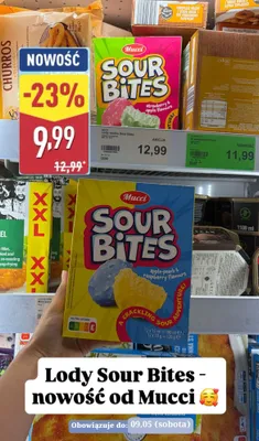 Lody wodne Sour Bites Mucci apple-peach & raspberry flavours promocja w Aldi