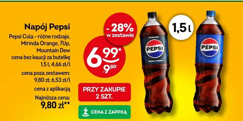Napój Pepsi Cola różne rodzaje promocja w Żabka