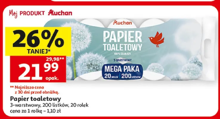 Papier toaletowy 3-warstwowy promocja w Auchan