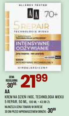 Krem na dzień i noc AA Technologia Wieku 5 Repair 70+ promocja w Drogerie Natura