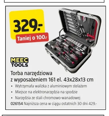 Torba narzędziowa z wyposażeniem 161 el. 43x28x13 cm Meec Tools promocja w Jula