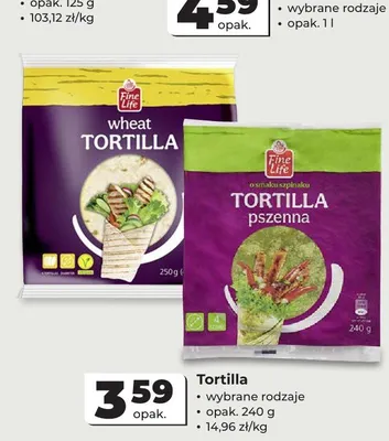 Tortilla pszenna o smaku szpinaku Fine Life promocja w Odido