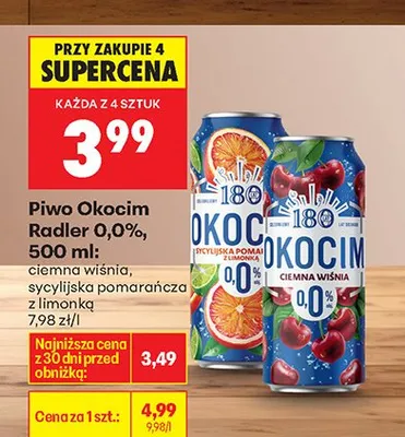 Piwo Okocim Radler 0,0% ciemna wiśnia 500ml promocja w Biedronka
