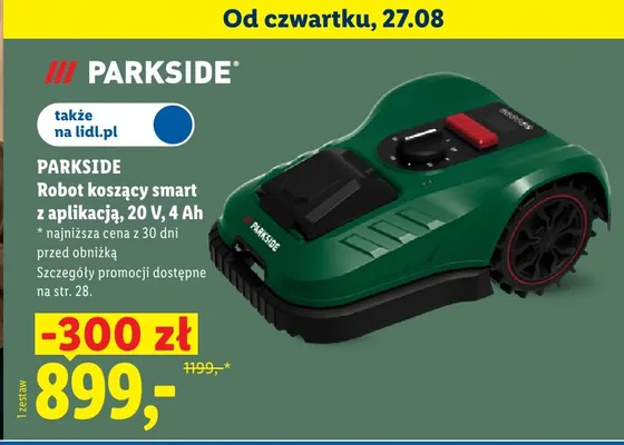 Robot koszący smart z aplikacją Parkside 20V 4Ah promocja w Lidl
