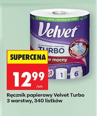 Ręcznik papierowy Velvet Turbo 3 warstwy 340 listków promocja w Biedronka