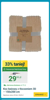 Koc beżowy z tłoczeniem 3D 150x200 cm promocja w ERLI