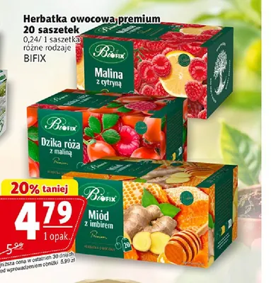 Herbatka owocowa premium Bifix 20 saszetek promocja w Prim Market