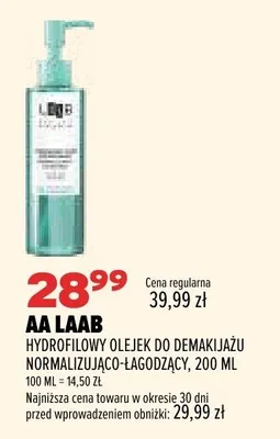Hydrofilowy olejek do demakijażu normalizująco-łagodzący AA LAAB promocja w Drogerie Natura