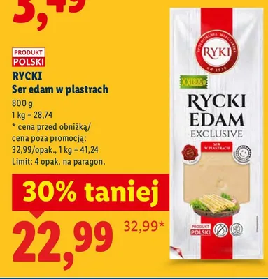 Ser edam w plastrach promocja w Lidl
