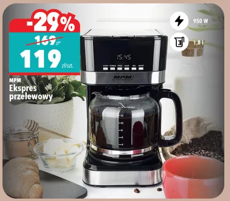 Ekspres przelewowy MPM 950W 1,8l promocja w Biedronka Home