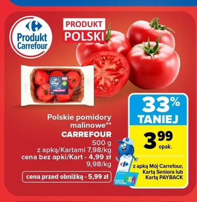Pomidory malinowe Carrefour polskie promocja w Carrefour
