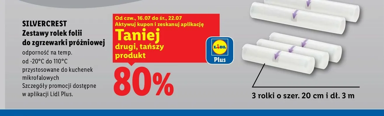 Zestaw rolek folii do zgrzewarki próżniowej Silvercrest 3 rolki 20 cm promocja w Lidl