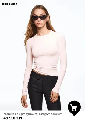 Koszulka z długim rękawem i okrągłym dekoltem Bershka promocja w Bershka