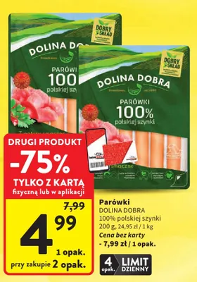 Parówki Dolina Dobra 100% polskiej szynki promocja w Intermarche