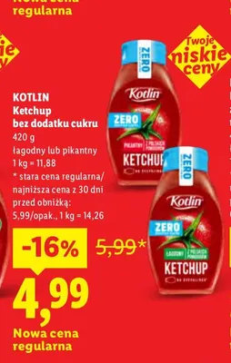 Ketchup bez dodatku cukru pikantny Kotlin promocja w Lidl