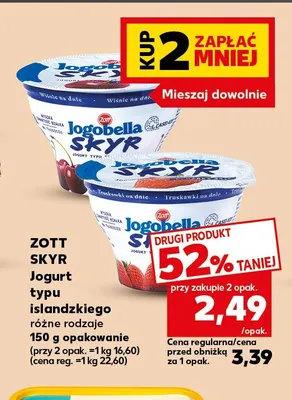Jogurt typu islandzkiego Skyr truskawki na dnie Zott promocja w Kaufland