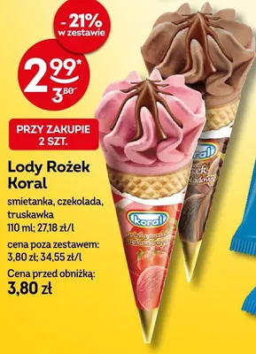 Lody Rożek truskawka Koral promocja w Żabka