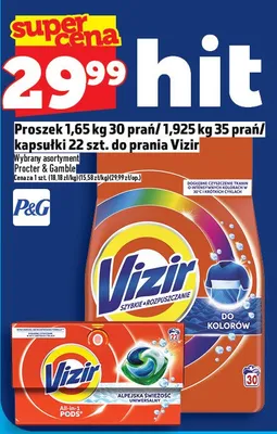 Proszek 1.65 kg 30 prań/ 1.925 kg 35 prań/ kapsułki 22 szt. do prania Vizir promocja w TOPAZ