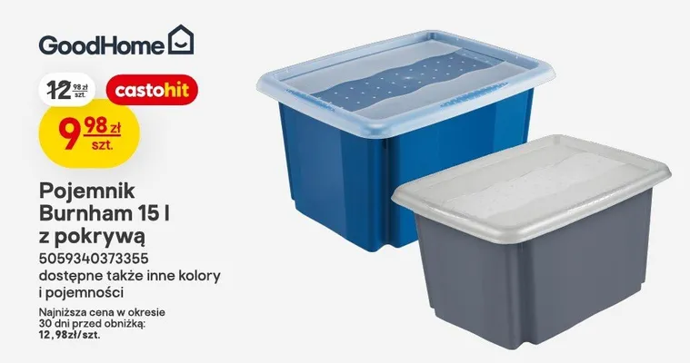 Pojemnik Burnham 15 l z pokrywą Goodhome promocja w Castorama