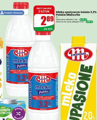 Mleko spożywcze świeże 3,2% Polskie Mlekovita promocja w Dino