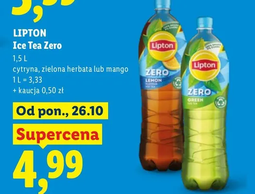 Herbata mrożona Lipton Ice Tea Zero zielona promocja w Lidl