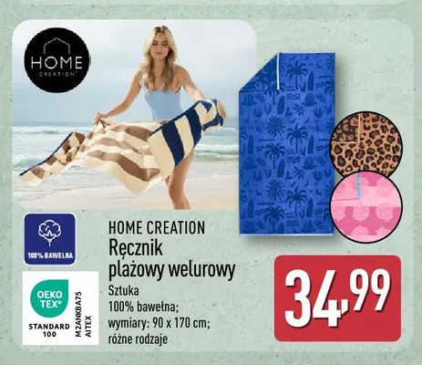 Ręcznik plażowy welurowy HOME CREATION 90x170cm promocja w Aldi