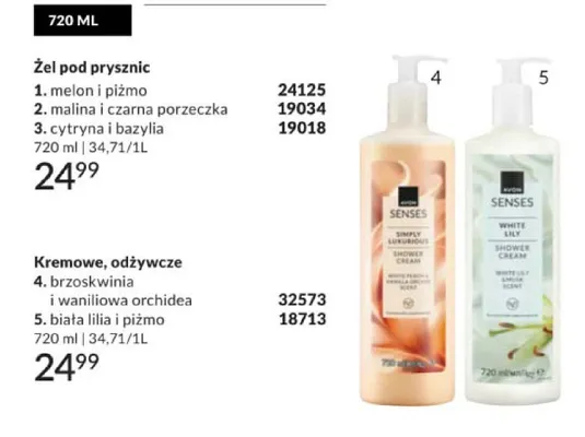 Kremowy żel pod prysznic Avon Senses biała lilia i piżmo promocja w AVON