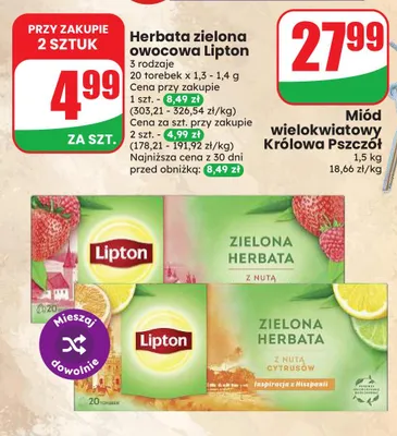 Herbata zielona owocowa Lipton promocja w Dino