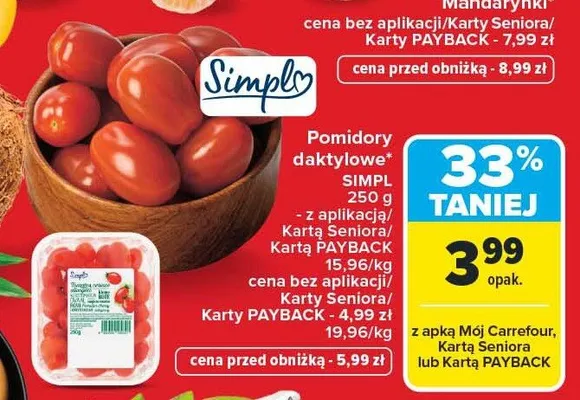 Pomidory daktylowe promocja w Carrefour Market