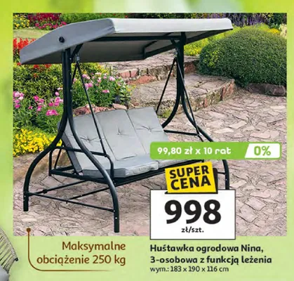 Huśtawka ogrodowa Nina, 3-osobowa z funkcją leżenia promocja w Auchan