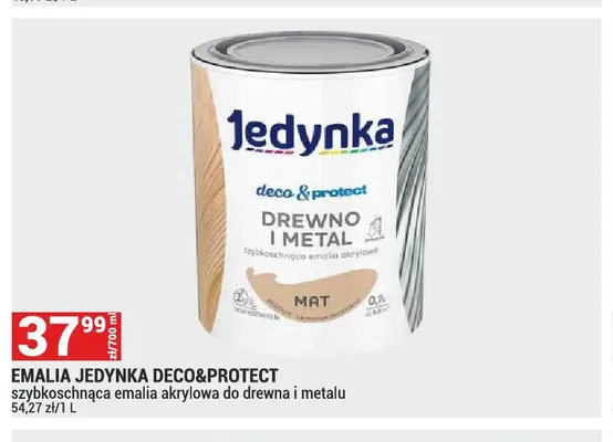 Emalia szybkoschnąca akrylowa do drewna i metalu Jedynka Deco & Protect promocja w Merkury Market