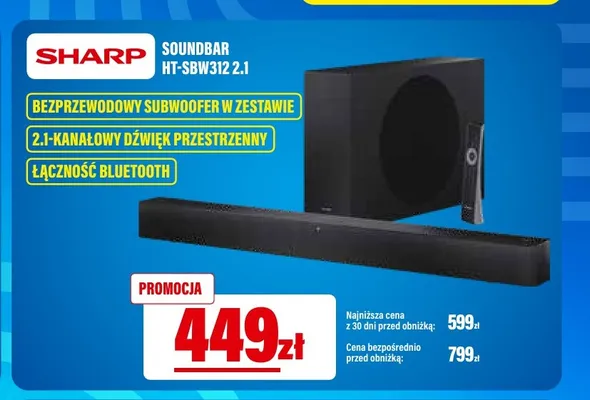 Soundbar Sharp HT-SBW312 2,1 promocja w RTV EURO AGD