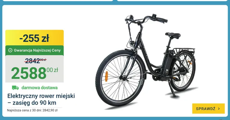 Elektryczny rower miejski - zasięg do 90 km promocja w ERLI