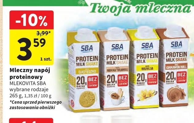 Mleczny napój proteinowy Mlekovita SBA mokka tiramisu promocja w Intermarche