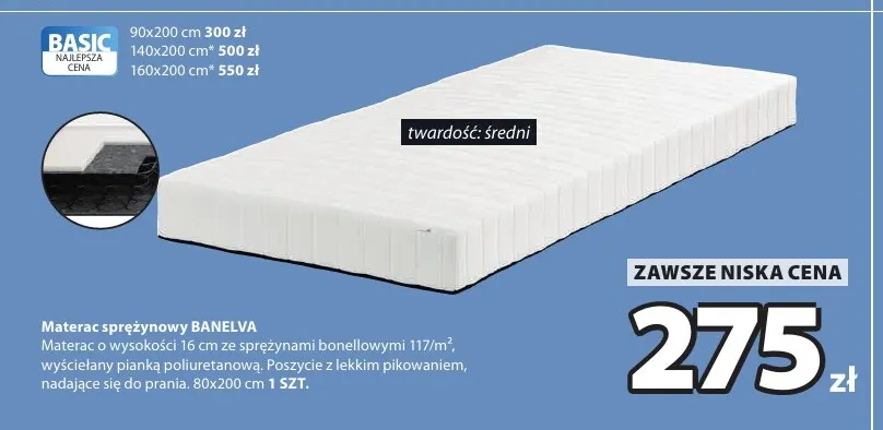 Materac sprężynowy Banelva 160x200 cm promocja w Jysk