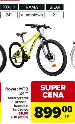 Rower MTB 24" amortyzator przedni, hamulce tarczowe promocja w Carrefour