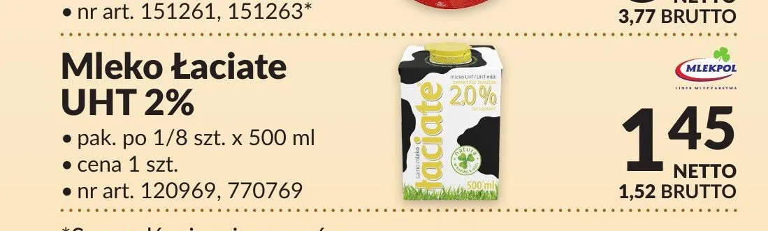 Mleko Łaciate UHT 2% promocja w Makro