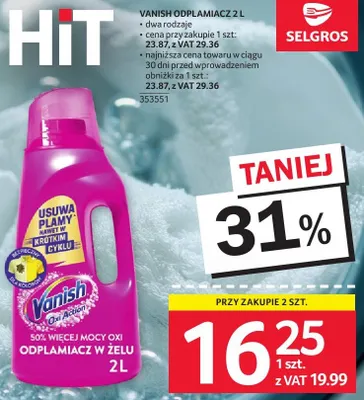 Odplamiacz Vanish Oxi Action 2L - usuwa plamy i mocy oxi odplamiacz w żelu promocja w Selgros