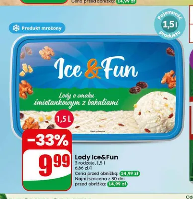 Lody o smaku śmietankowym z bakaliami Ice & Fun promocja w Dino