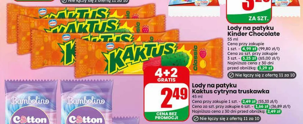 Lody na patyku Kaktus cytryna truskawka promocja w Dino