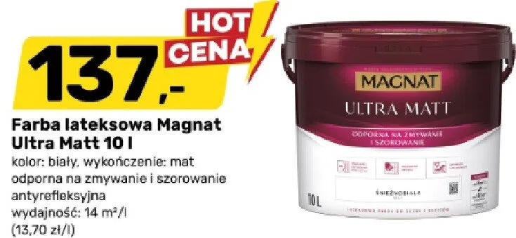 Farba lateksowa Magnat Ultra Matt biała mat 10l promocja w Bricomarche