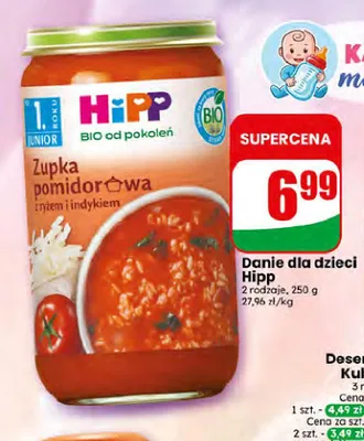 Danie dla dzieci Hipp Zupka pomidorowa z ryżem i indykiem promocja w Dino