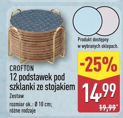 12 podstawek pod szklanki ze stojakiem Crofton promocja w Aldi