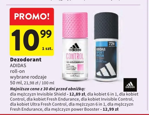 Dezodorant roll-on dla mężczyzn 6 in 1 Adidas promocja w Intermarche