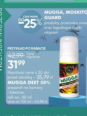 Preparat na komary i kleszcze roll-on Mugga Deet 50% promocja w Super-Pharm