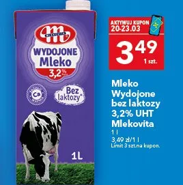 Mleko Wydojone bez laktozy 3,2% UHT promocja w LEWIATAN