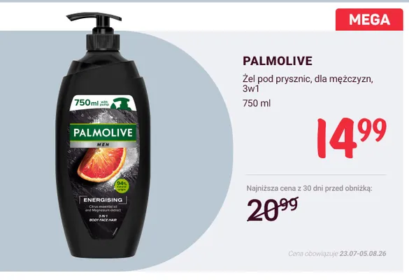 Żel pod prysznic dla mężczyzn 3w1 Palmolive Men Energising promocja w Rossmann