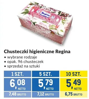 Chusteczki higieniczne Regina wybrane rodzaje promocja w Makro